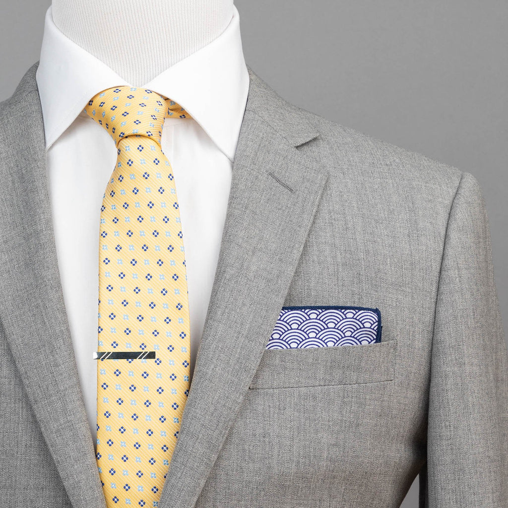 Ties - Yellow & Navy Neat Foulard Tie