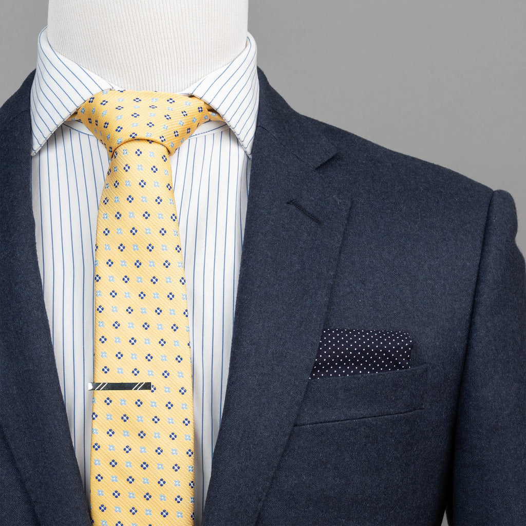 Ties - Yellow & Navy Neat Foulard Tie